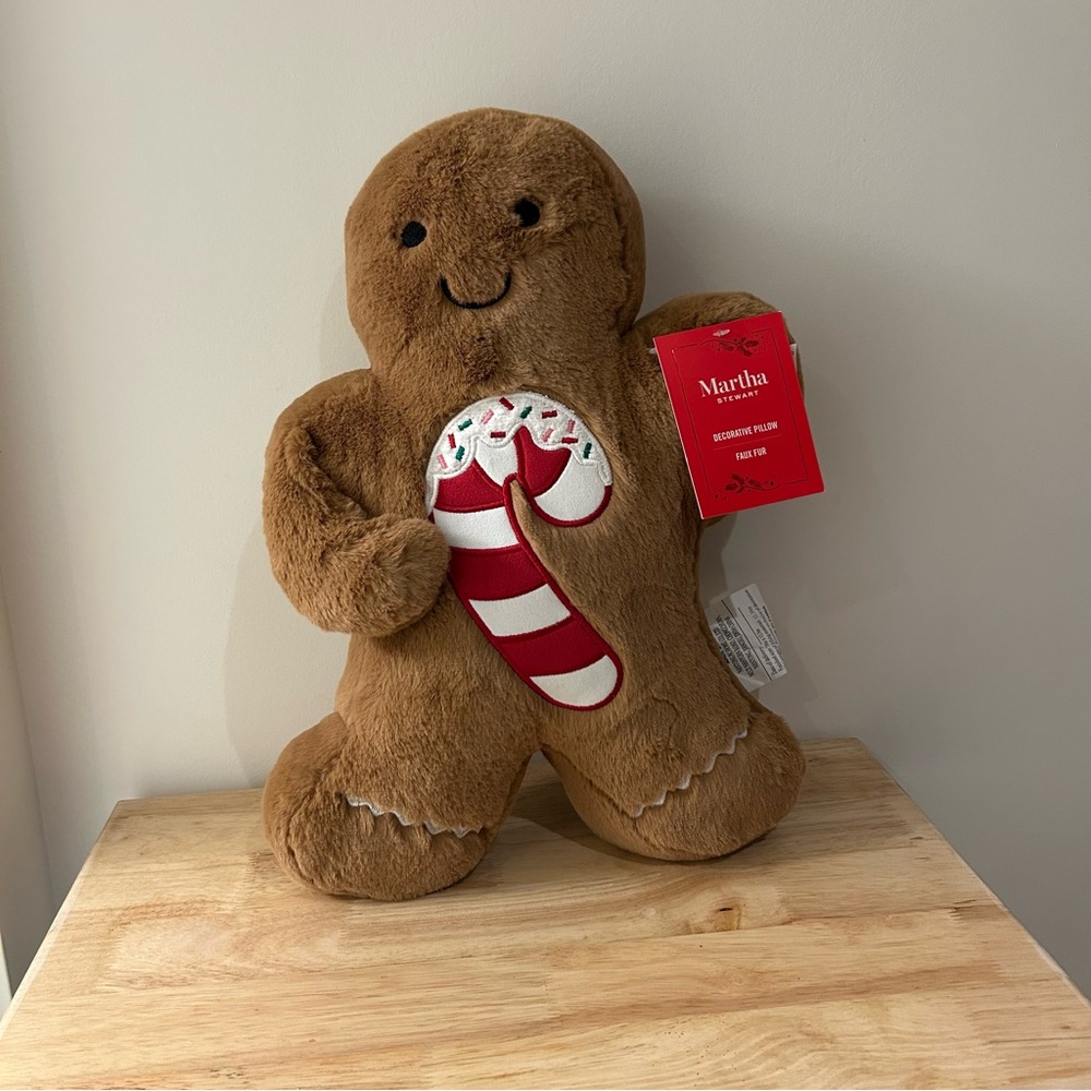 Martha Stewart Gingerbread Pillow Faux Fur Plush Candy Cane Christmas Decor